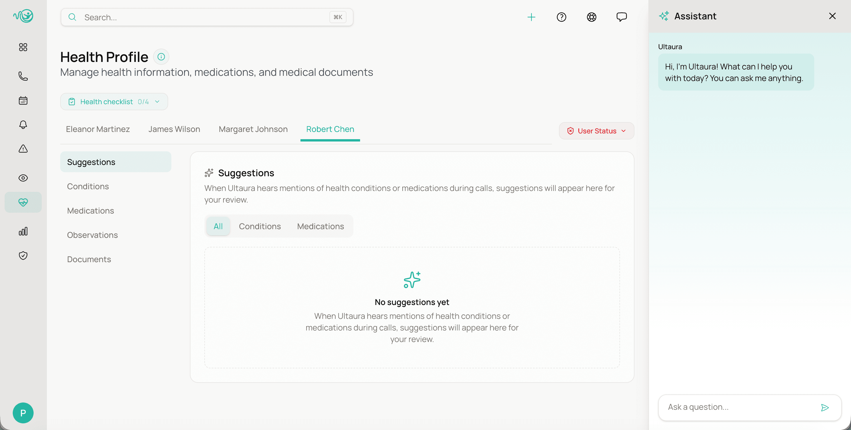 Health profile / admin view